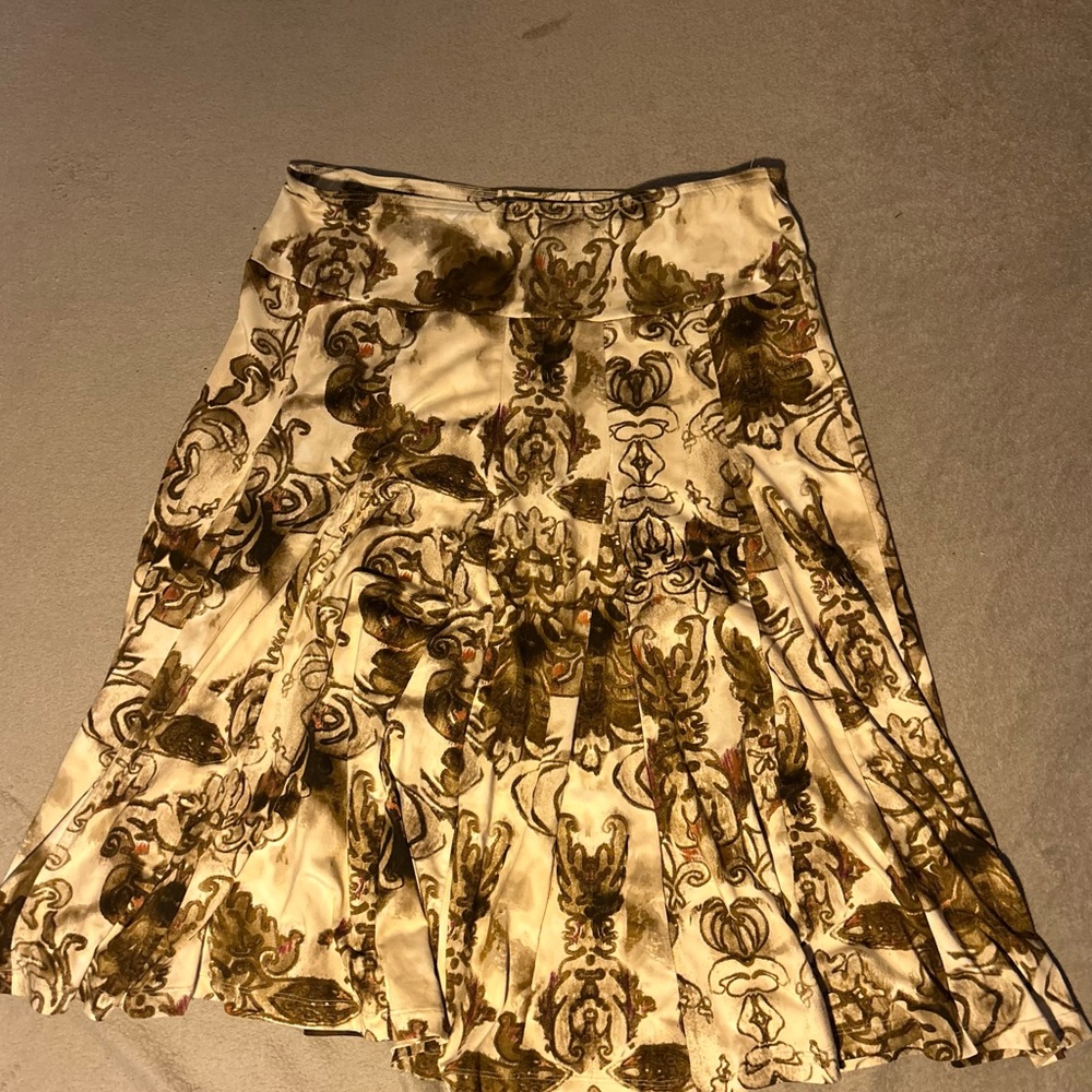 Essentials Brown and Cream Pleated Midi Skirt